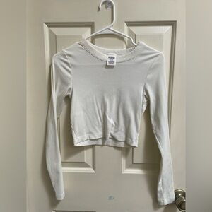 PINK Victoria's Secret White Ribbed Long-Sleeve Crop Top